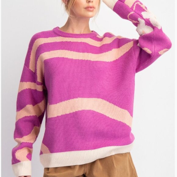 058.WAVE PATTERNED KNIT SWEATER TOP - Picture 3 of 4